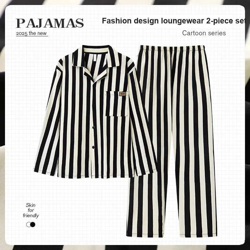 O'MESIK Pajama Set Men's Black White-1