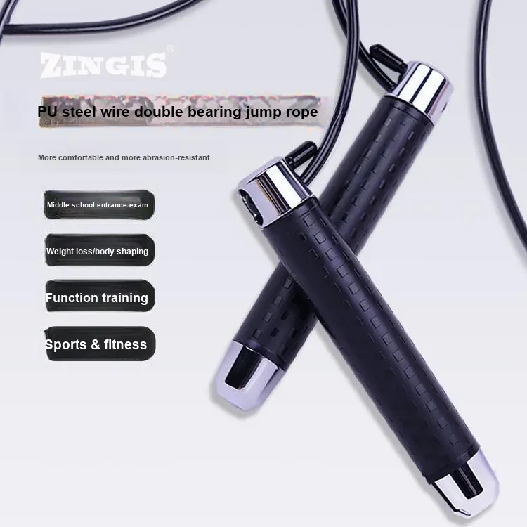 ZINGIS Fitness Training Non Countable Jump Ropes Adults PU Cord 2.85m Black-2