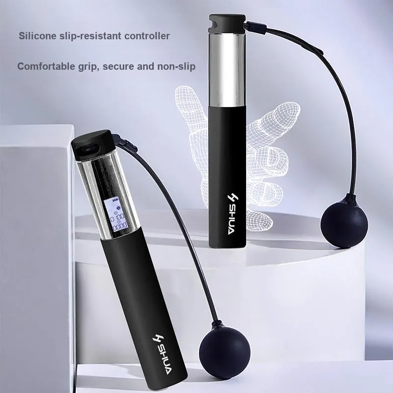 SHUA Fitness Training Smart Counting Jump Ropes Fitness Crowd PU Steel Wire Rope, Silicone Controller 3m Black-3
