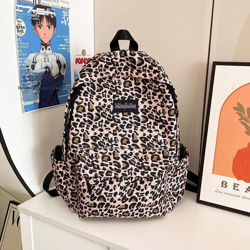 KAMLUI Canvas Bag Backpack Regular Unisex Pink Leopard Print/White Leopard Print/Brown Leopard Print/Blue Leopard Print-5