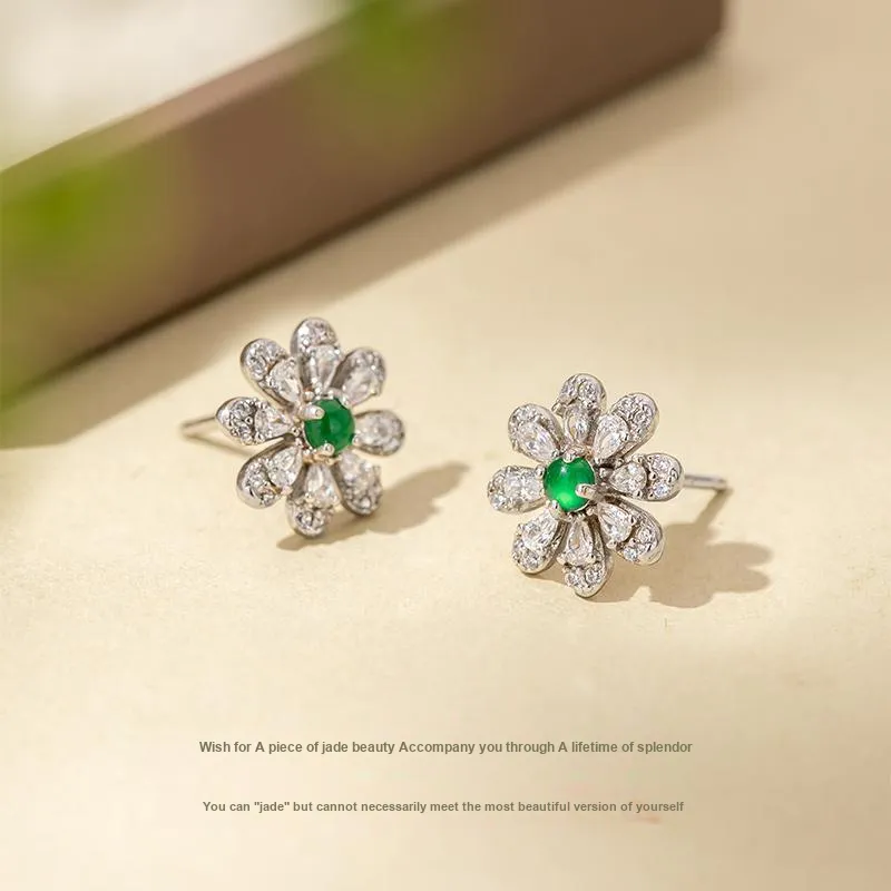Encounter Gift High Ice Jade Stud Earrings Women's-4