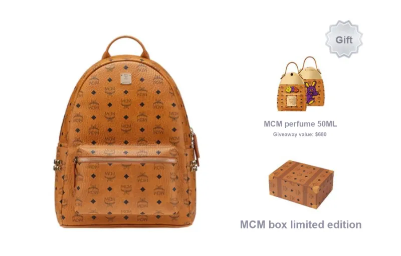MCM Stark Backpack Visetos Side Studs Medium Cognac-5