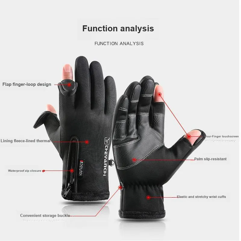 AAJF Polar Fleece Silicone Conductive Leather Water Repellent Fabric Knit Gloves Unisex-1
