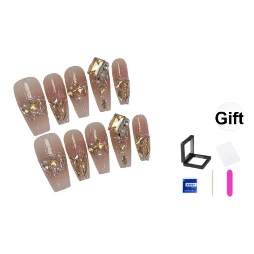 XNTX Позолоченный Illusion Moon False Nail Короткий LADDER Розовые оттенки Телесный Стиль Instagram