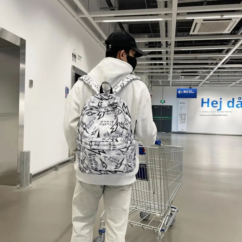 SEVENMOONS Nylon Backpack Unisex White/Gray/Black-5