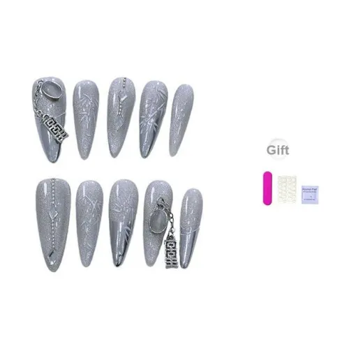 XIBI Ручной Рисунок Бамбук Китайский стиль Маркер False Nail Миндаль Серебряный Градиент