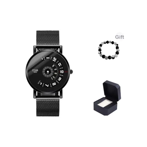 COJR Кварцевый механизм ремешок из нержавеющей стали черный циферблат мужские часы