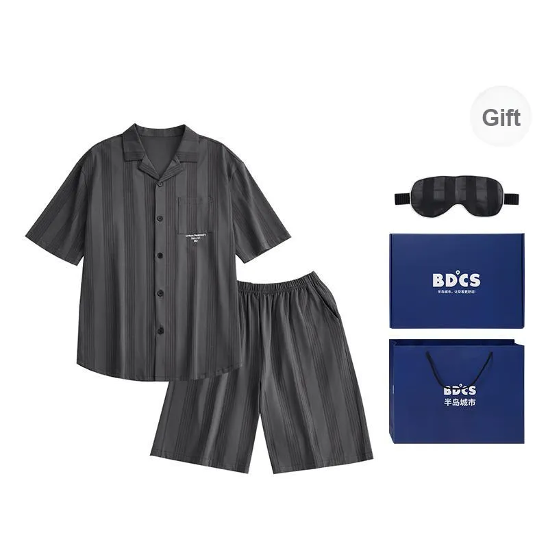 Peninsula City Pajama Set Men's Striped Gray-4