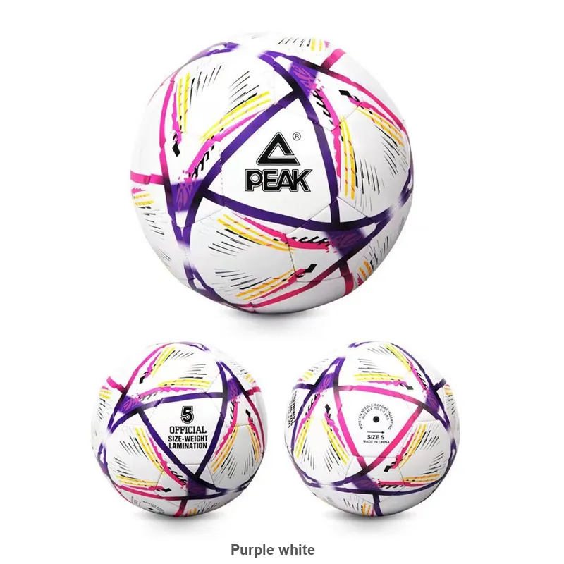 PEAK Size 5 Soccer PVC Machine Stitched Soccer Ball Unisex Purple White-3