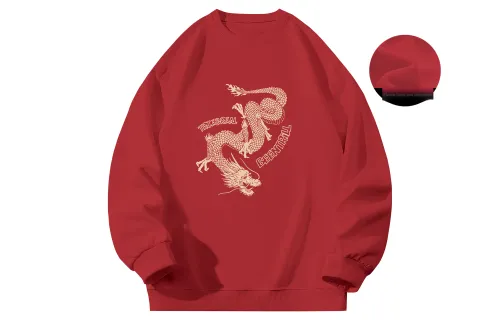 BEENTRILL Year Of The Dragon Series Sweatshirt Unisex Red Fleece-Lined