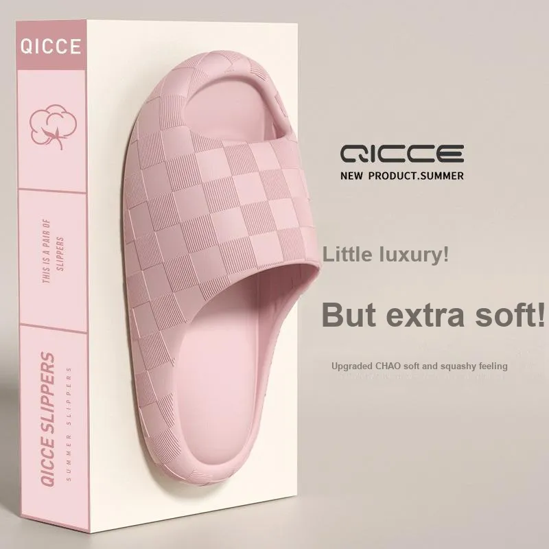 Lighthearted Summer Slippers EVA Square Checkered Squashy And Bouncy Feeling Thickened Slip Resistant Slippers-7