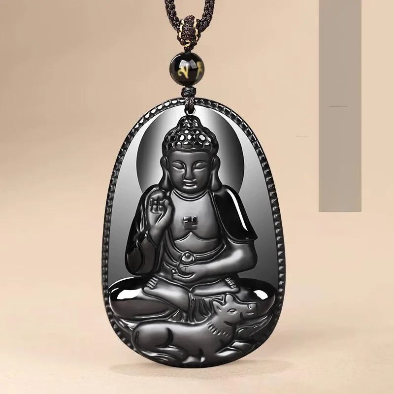 Stone On The Line Natural Obsidian Pendants Unisex-24