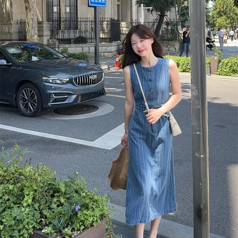 Garbege Sleeveless Dress Women's Blue-2