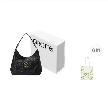 GROTTO Hobo Series Vegetable Tanned Pleated Sheepskin HOBO Bag Crossbody Handbag, Shoulder Bag, Soft Bag Unisex Black