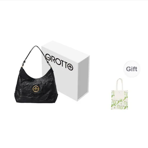 GROTTO Hobo Series Vegetable Tanned Pleated Sheepskin HOBO Bag Crossbody Handbag, Shoulder Bag, Soft Bag Unisex Black