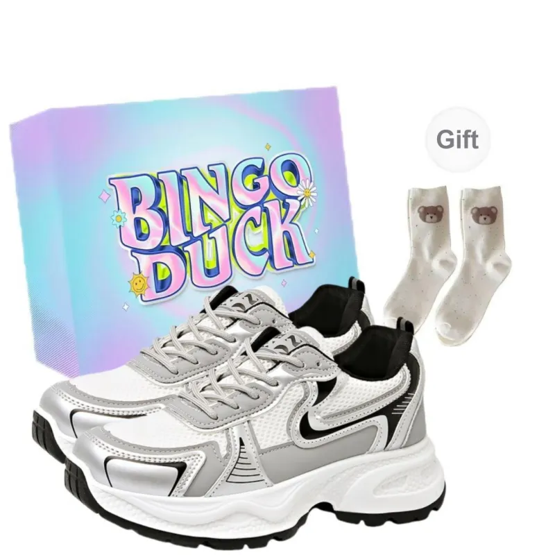 BINGO DUCK Cushioning, Slip Resistant, Breathable, Height Increasing Low Top Chunky Sneakers Women's-0