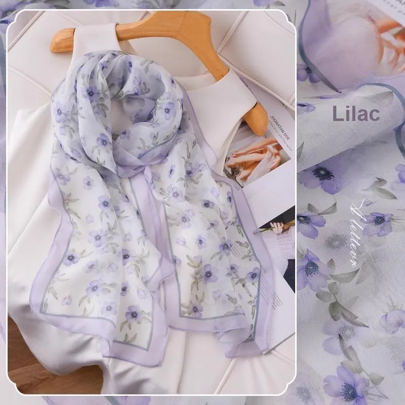 Hang Silk Road 100% Mulberry Silk Silk Scarves Women's Blue-3