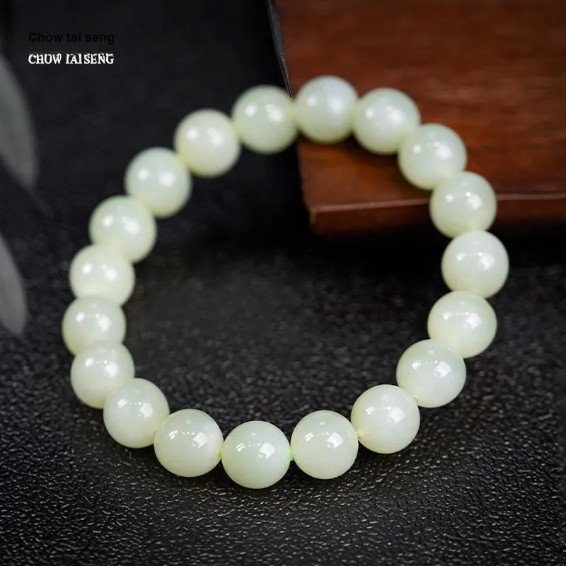 CHOW TAI SENG Warm And Delicate Goddess Hetian Jade Bracelet, Perfect For Jewelry Collection And Play White Jade Unisex-2