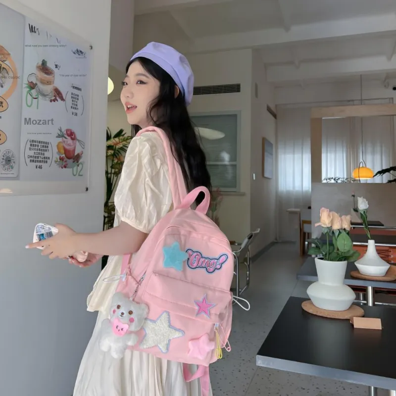 Yalu Nylon Backpack Regular Unisex Yellow/Green/Pink-17