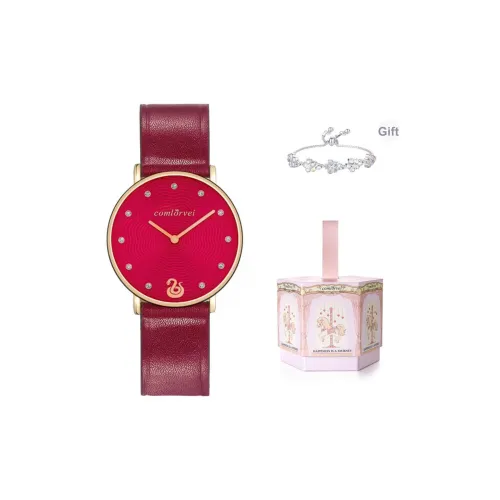 COMLORVEI Год Змеи Ограниченная серия Кварцевый механизм Коровья кожа Ремешок Часы Женские часы Красный циферблат часов