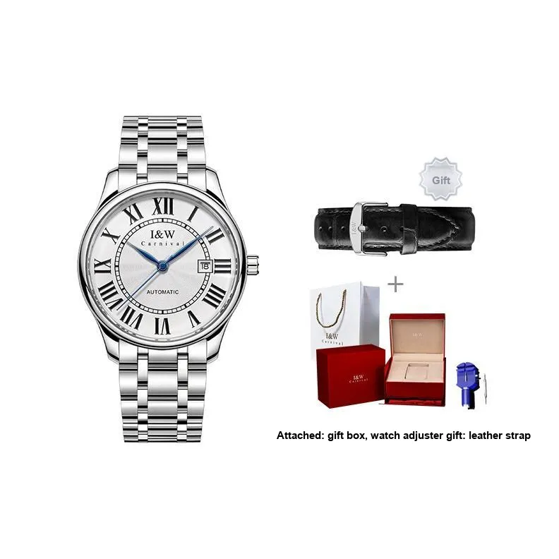 I&W CARNIVAL HWGUOJI Automatic Mechanical Movement Stainless Steel Watchband Watch Unisex White Dial