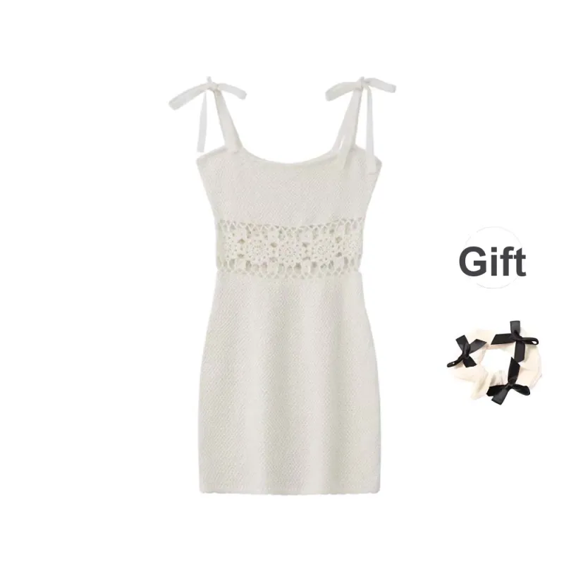 XUOIZA Slip Dresses Women's Milk White+Bowknot Hair Tie Comes With-0