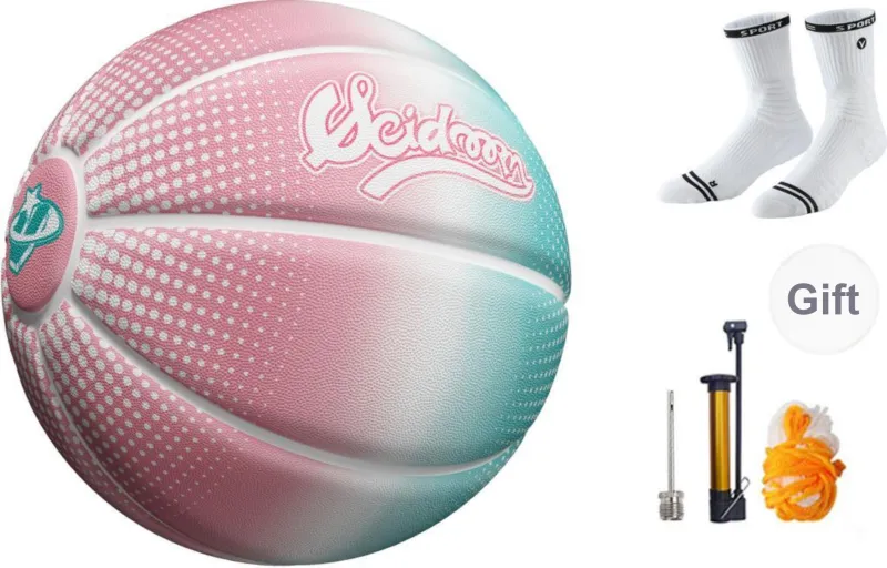 VEIDOORN Rubber Basketball Pink Green Gradient Size 7/5, Size 6 Training-6