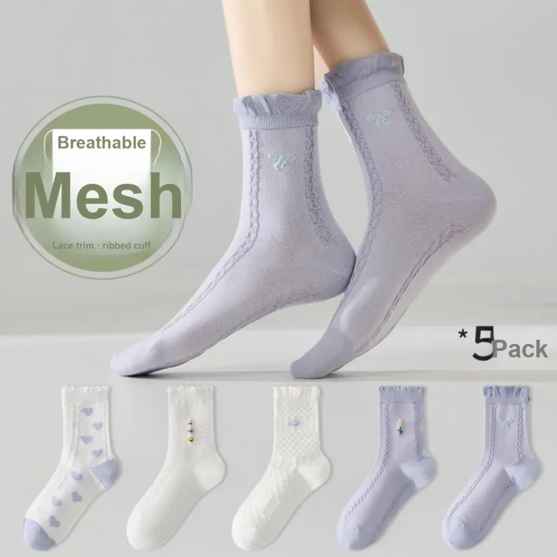 MIIOW Mid Calf Socks Women's 5 Pack-2