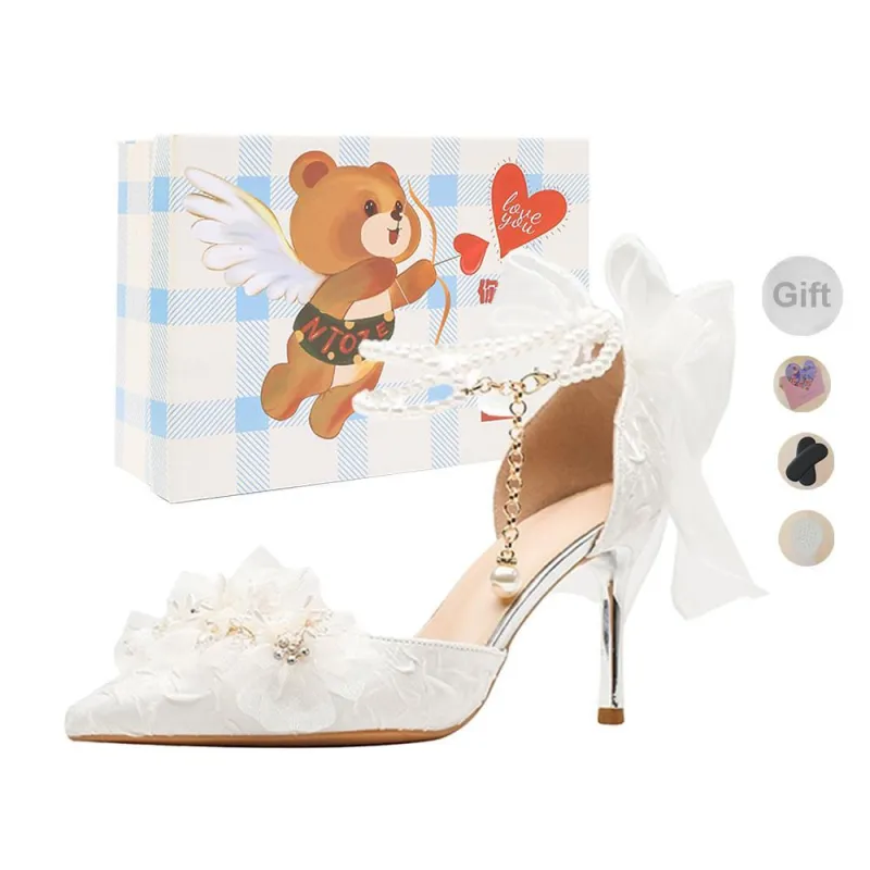 NTOZE Slim Heel High Heels Women's White-5