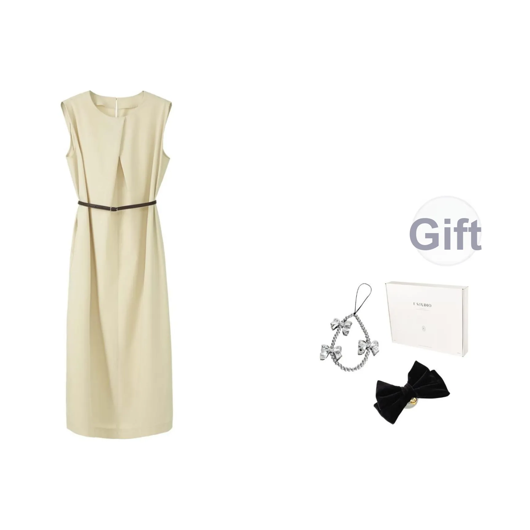 Fstudio Корейский стиль Маленький Утягивающий С утяжкой на талии Элегантный LOOK Текстурированный Без рукавов Платье Женские