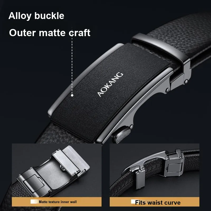AOKANG Top Grain Cow Leather Belts Men's Silver Gunmetal 3.5cm-3