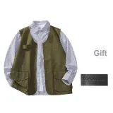 Army Green+Blue White Stripes Shirt (Includes Brooch)