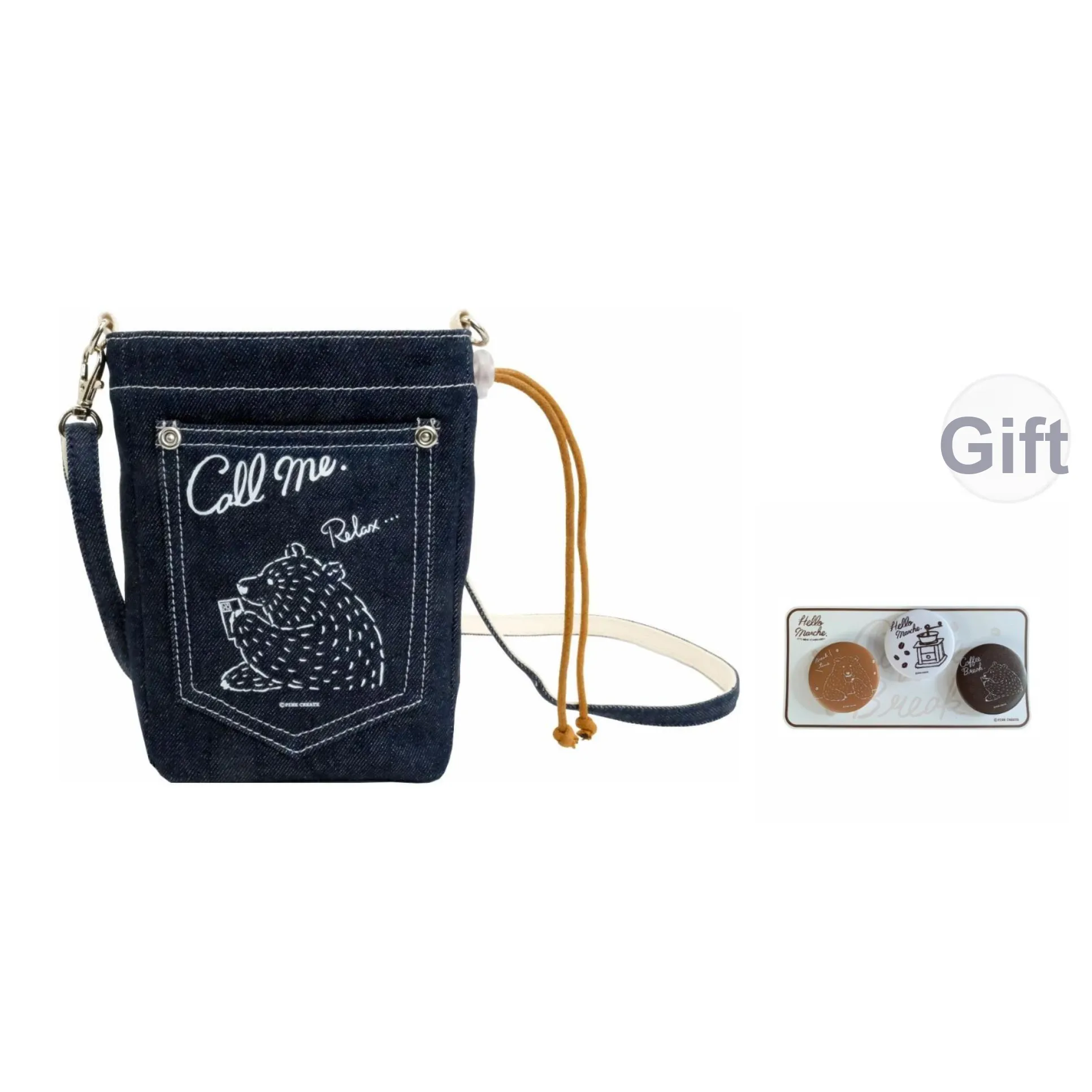 Hello Marche Canvas Bag Phone Pouch Unisex Denim Dark Blue Hello Marche Холщовая сумка для телефона унисекс джинсовый темно-синий