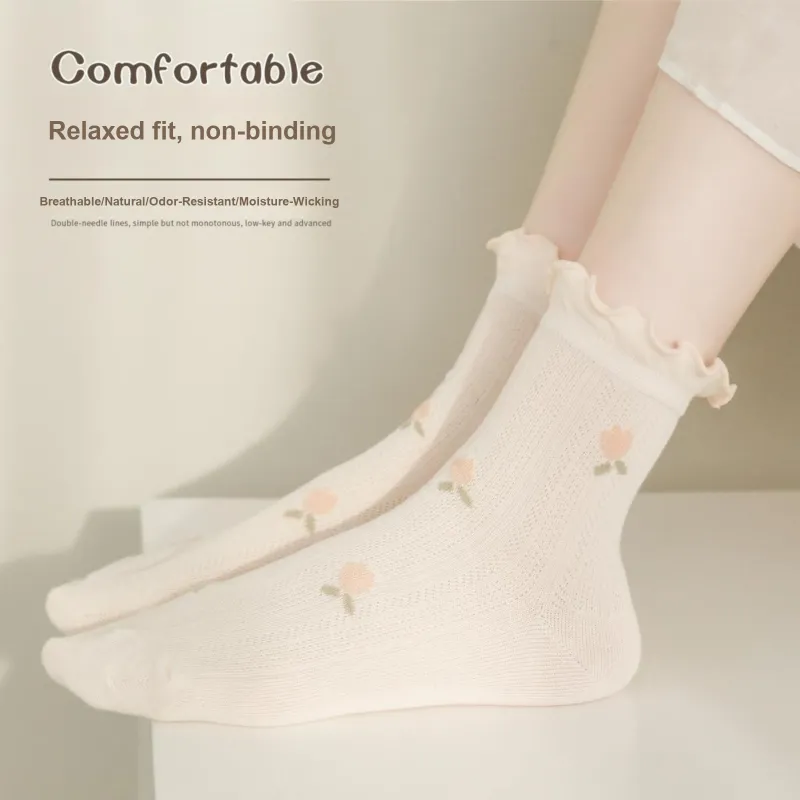 TLXT Mid Calf Socks Women's Mesh Breathable, Non Chafing, Skin Friendly Softness, Barefoot Feel-4