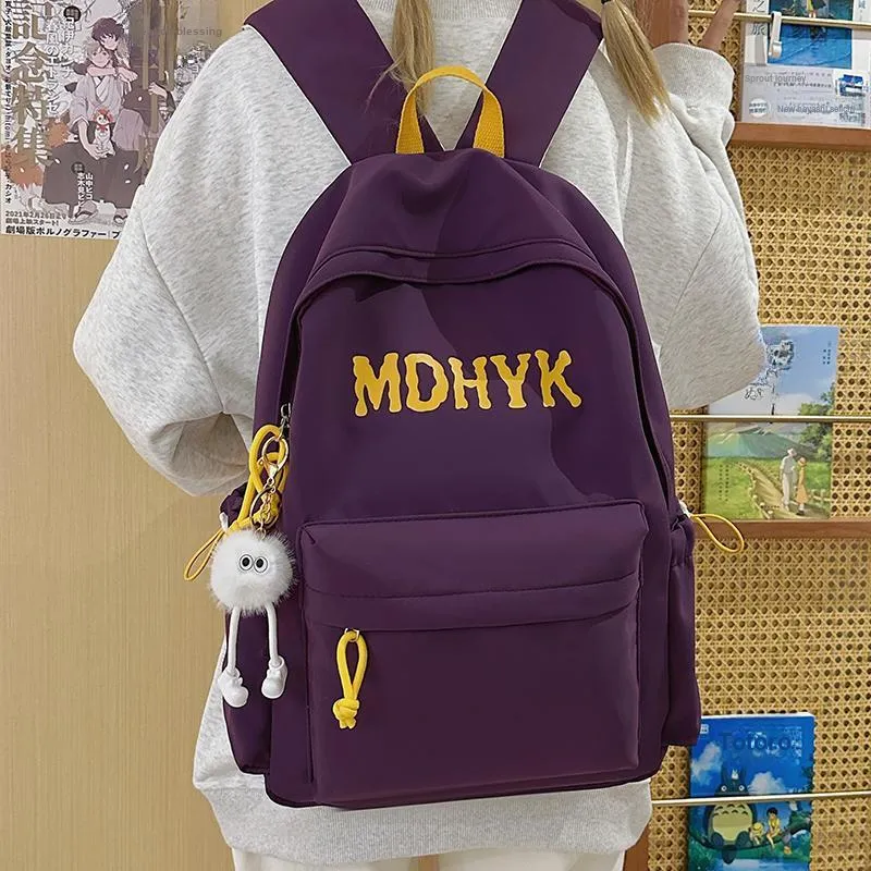 WICKBUEN Nylon Backpack Unisex White/Black/Purple/Yellow-16