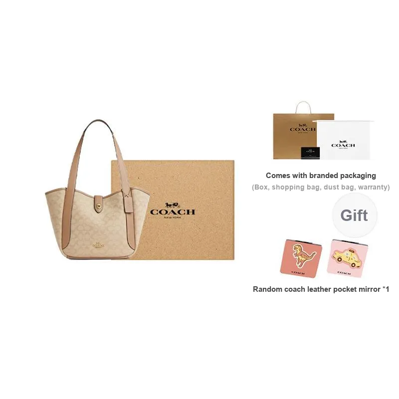 COACH Hadley Fabric With Leather Tote Bag, Shopping Bag, Handbag, Shoulder Bag Women's Deep Natural Mixed Color-9