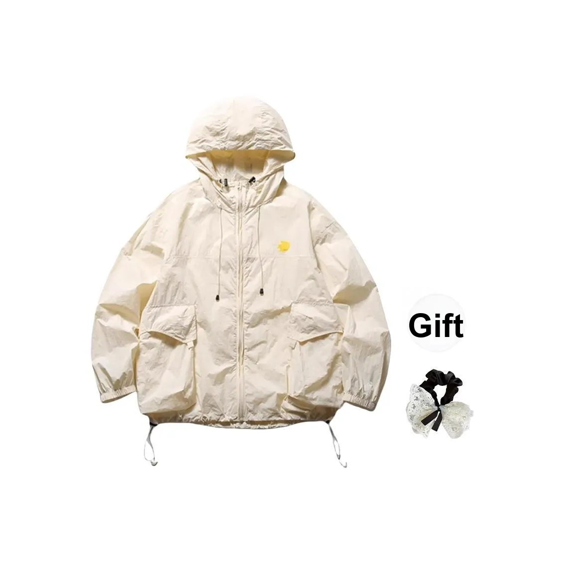 TUSHIFEI Cropped Coats Women's Beige Apricot+Hair Tie Comes With