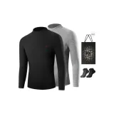 Mock Neck Fleece-Lined 2 Pack (Black+Light Gray) with 2 Pack Socks+Shopping Bag Included