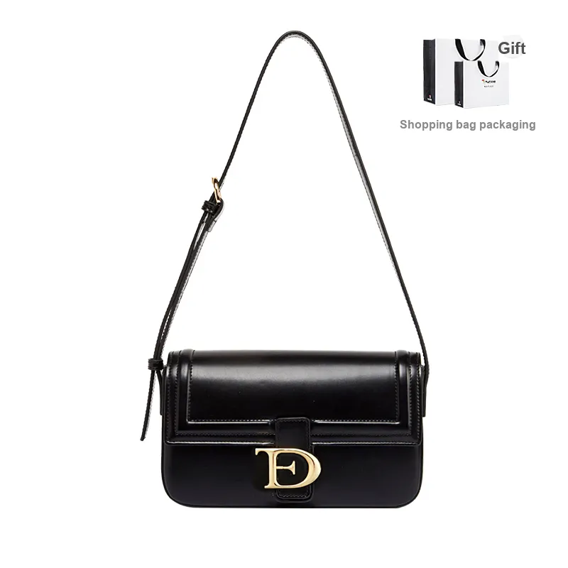TUCANO PU With Cow Leather Shoulder Bag Small Square Bag Shoulder Bag Trumpets Women's Classic Black-0