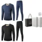 2-Piece Underwear Set (Dark Khaki+Black Wool) Thickened/Double-Layer Thermal/Classic Crew Neck