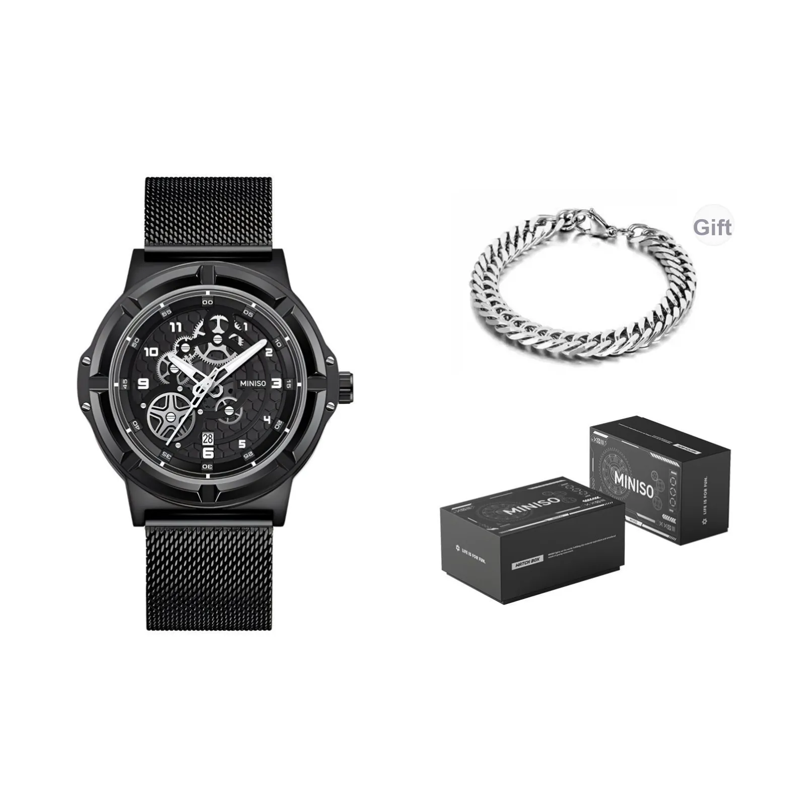 Miniso Darth Vader Collection Кварцевый механизм Стальной ремешок Часы Унисекс Черный циферблат