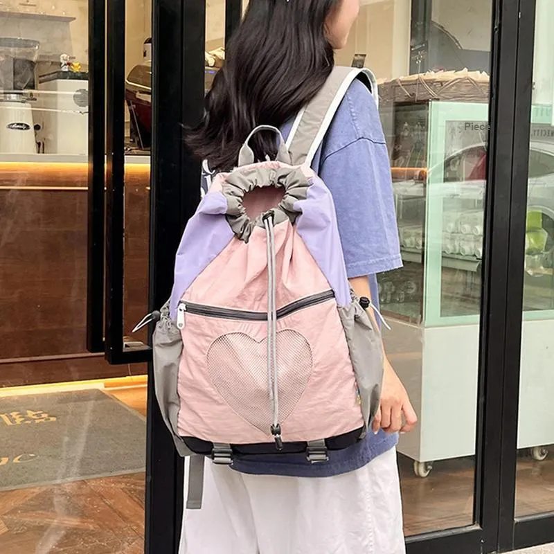 NOMK Nylon Portable Backpack Unisex Yellow/Green/Pink-11
