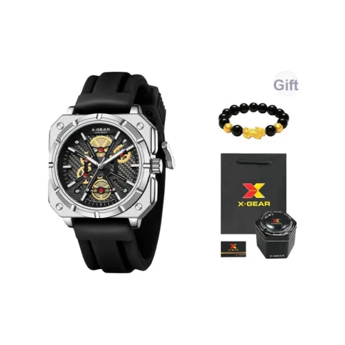 X Шестерня Мужской Mechanical Style Китайская модная тенденция Квадратные часы Кварцевый механизм Часы Мужские Черный циферблат