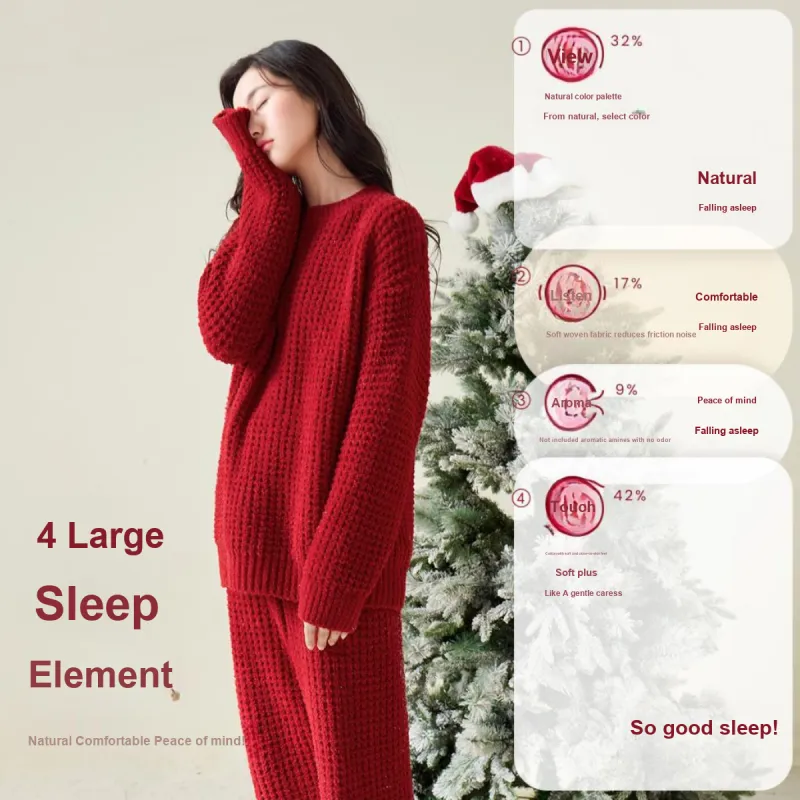 Aannsfam Pajama Set Women's Basic Red-2