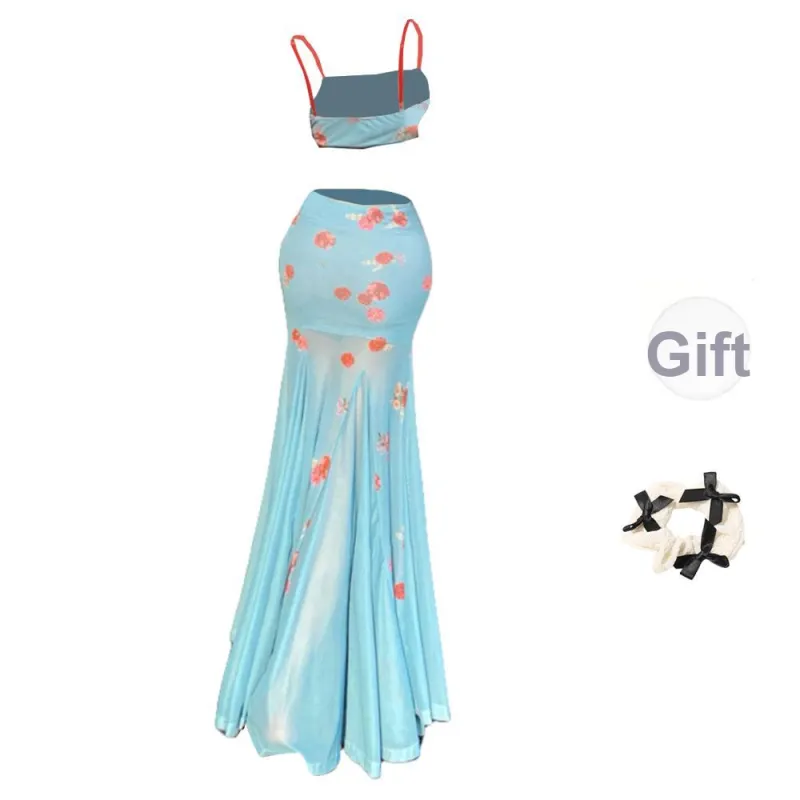 CPAURA Slip Dresses Women's Blue+Bowknot Hair Tie Comes With-1