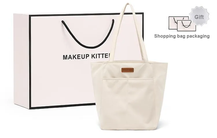 MAKEUP KITTEN Nylon Fabric Shoulder Bag Large Size Women's Light Apricot-9