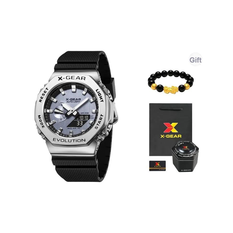 X Шестерня Farmhouse Дуб Кварцевый механизм Резиновый ремешок Часы Мужские Черный циферблат