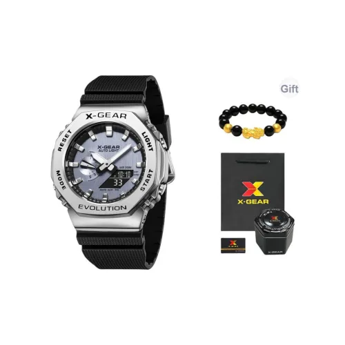 X Шестерня Farmhouse Дуб Кварцевый механизм Резиновый ремешок Часы Мужские Черный циферблат