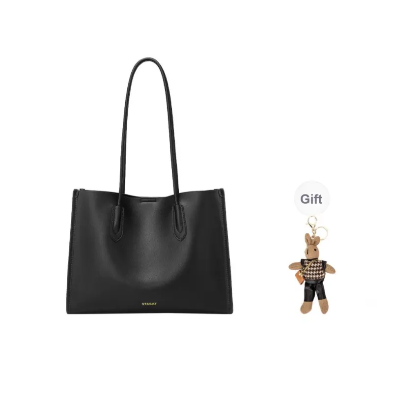 ST&SAT Cow Leather Tote Shoulder Bag Handbag Large Size Women's Dark Brown/Black-18