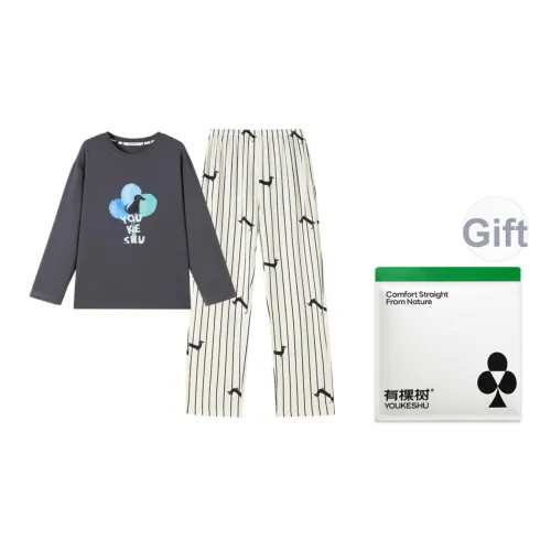 YOUKESHU Night Серый Бежевый Женский Пижамный Комплект